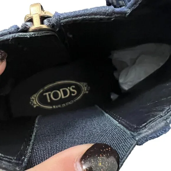 Tods Navy Suede Stitched Gommino Moccasin Ankle Driving Booties Womens Size 4.5